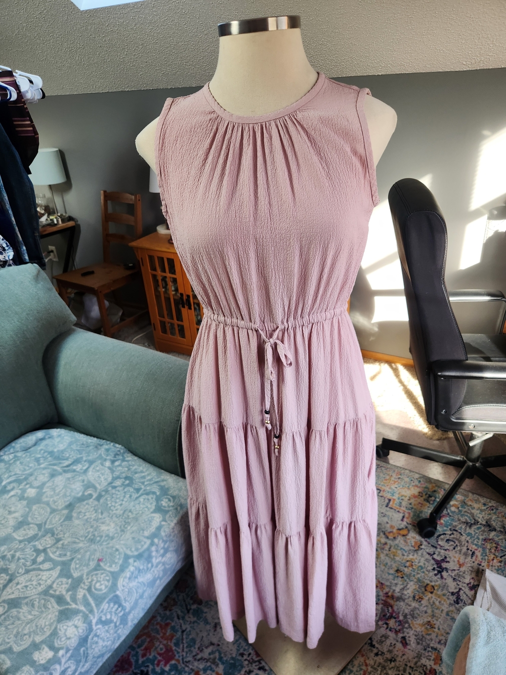 Calvin Klein Dusty Rose Sleeveless Tiered Maxi Dress Size 12 Large Gorgeous